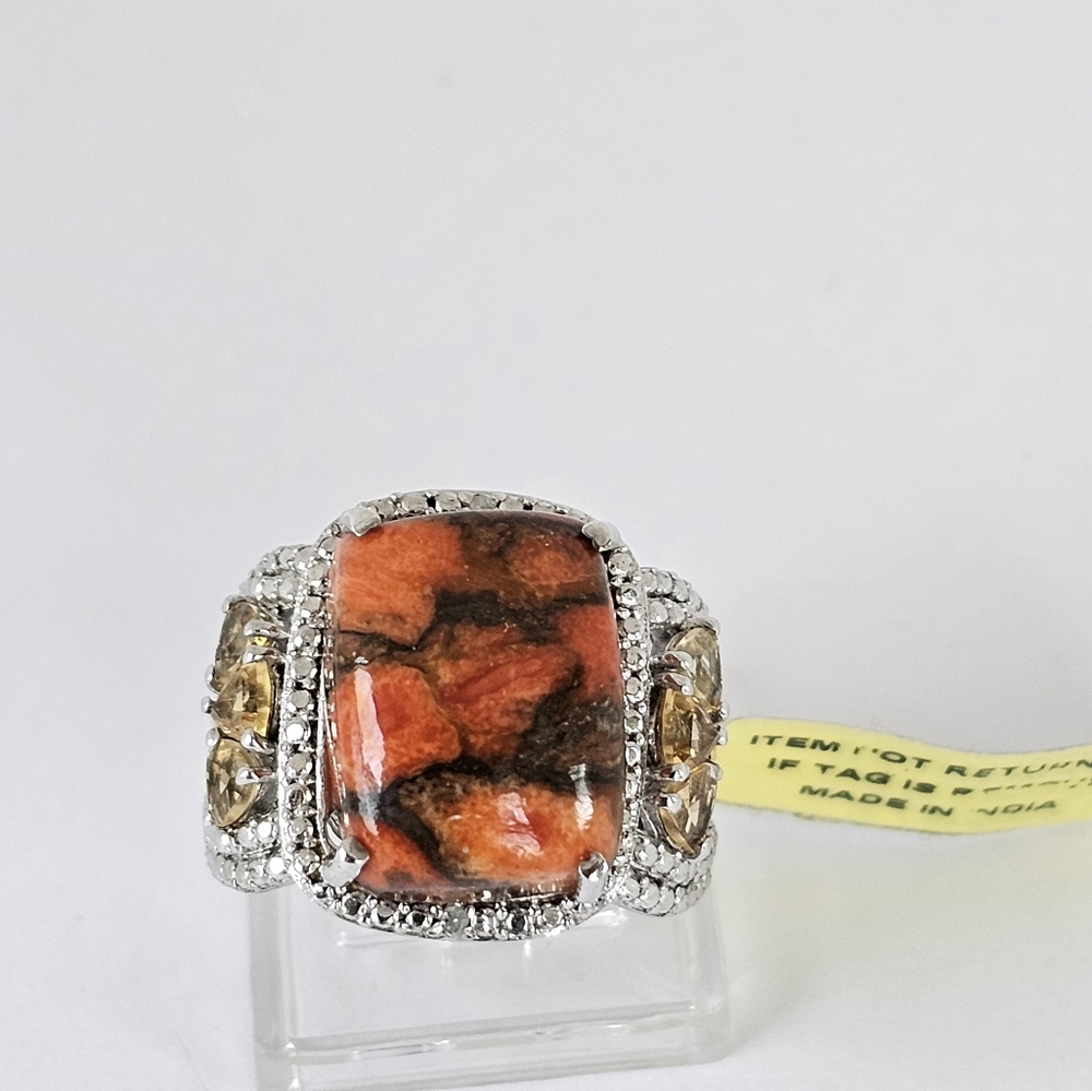 Chuck Clemency Jasper & Citrine Ring Platinum/14k/925 Sz 6! New